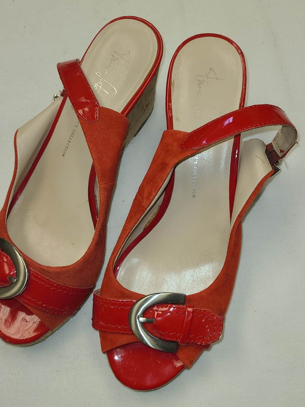 Franco Sarto Women's Red Suede & Patent Slingback Wedge Sandals